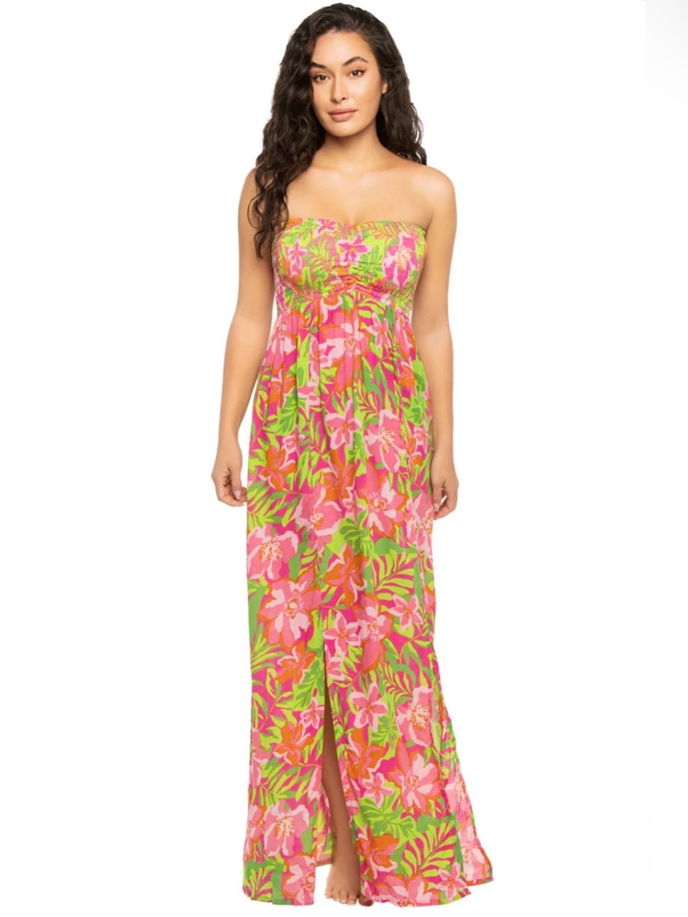Tiare Hawaii Emilia Strapless Maxi Women’s Dress Pink Floral Print - OS